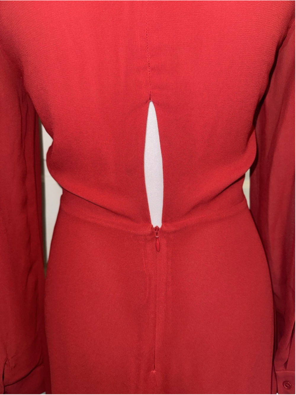 Reformation Red Mini Dress Romantic Coquette Sheer Sleeves Ruffle Hem Feminine 4 - Picture 7 of 13